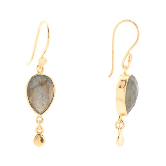 SHAANTI JEWELS  India 18kt Gold Plated Sterling Silver Labradorite Earrings - Picture 1 of 2